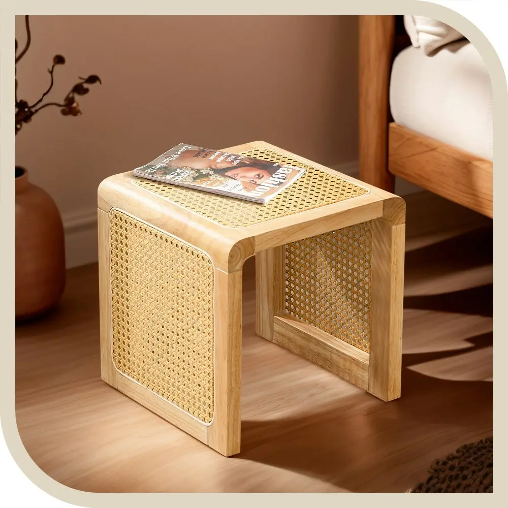 Furb Rattan Coffee Side End Tables Bedside Table for Home, Living Room, OAK