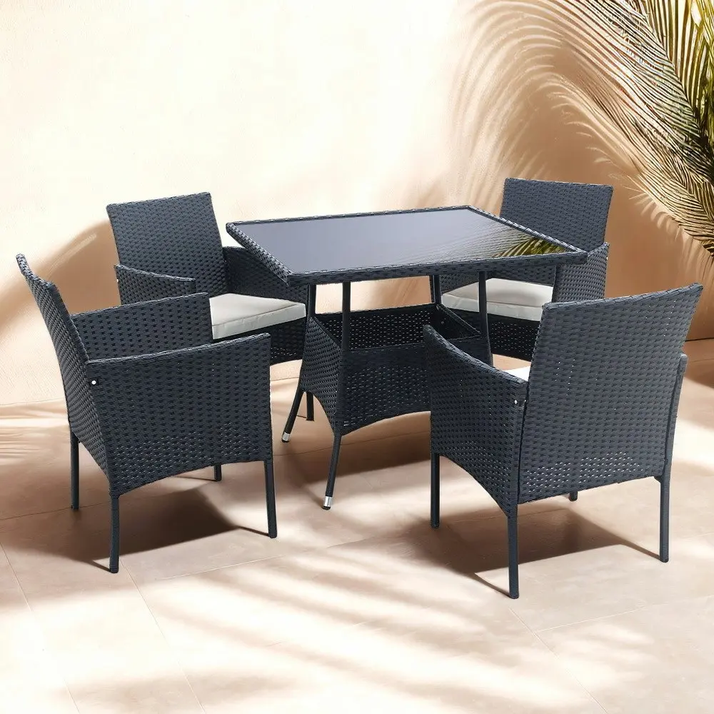 Groverdi 5 PCS Outdoor Dining Set Wicker Patio Dining Chair Table Cushion Black