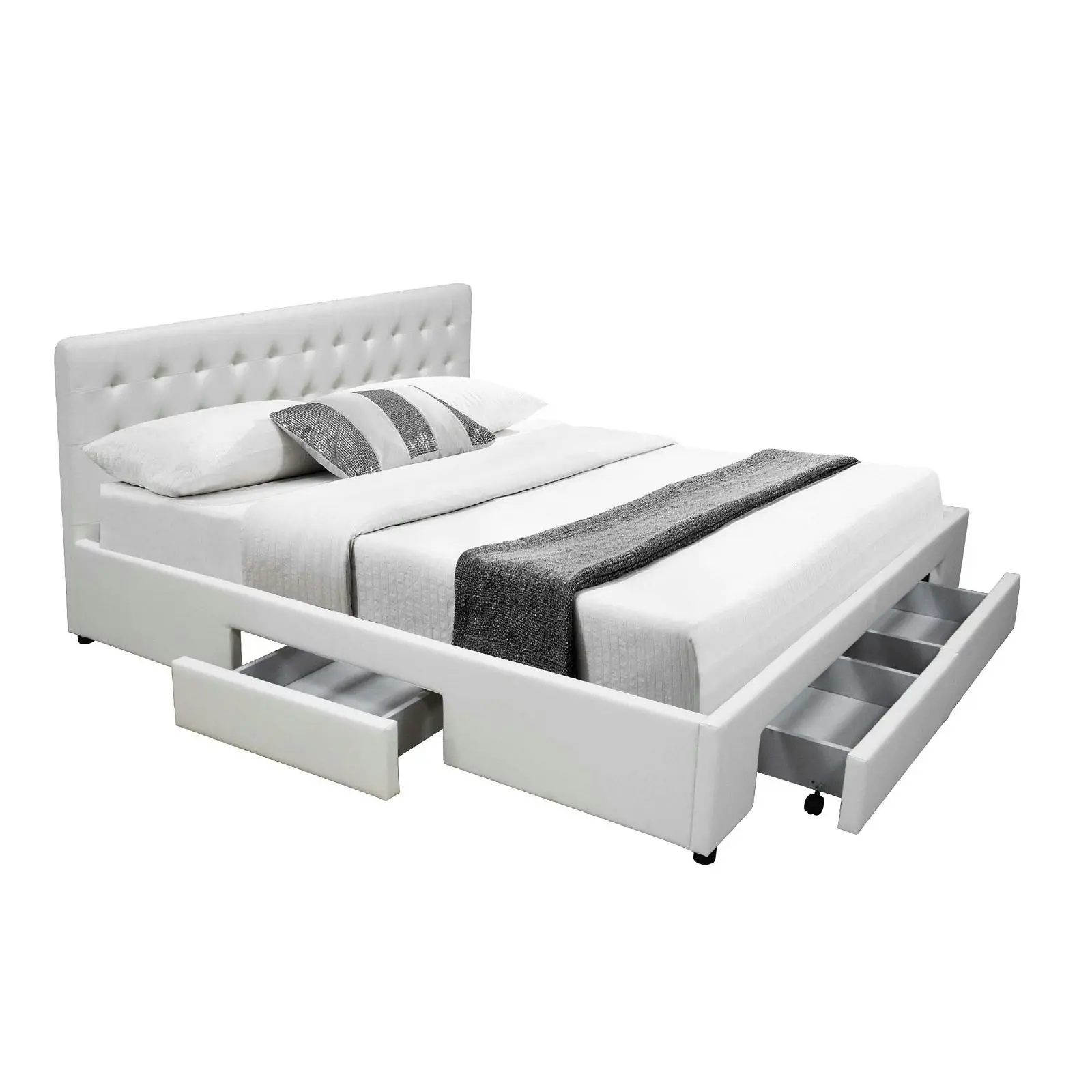 Julie PU Leather Double Bed with Drawers - White