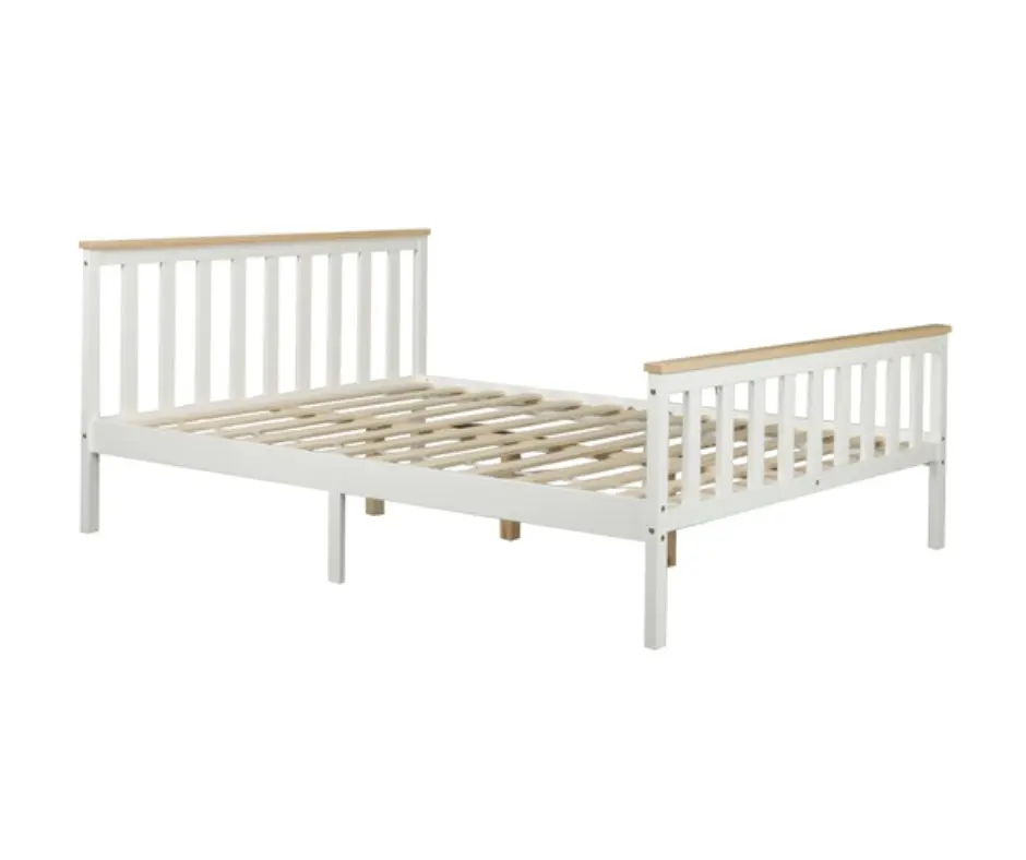 Glebe Pine Wood Double Bed - White with Nature Cap