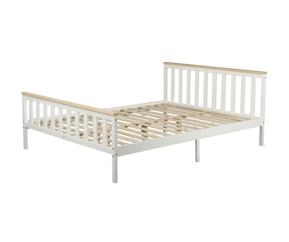 Glebe Pine Wood Queen Bed - White with Nature Cap