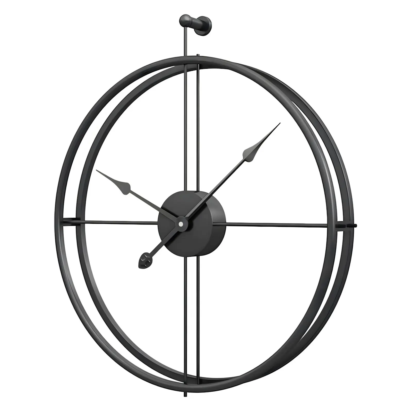 60cm Round Metal Wall Clock Large Black Frame Modern Industrial Wall Art Décor