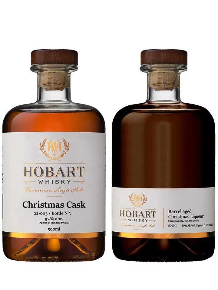 Hobart Whisky Christmas Cask Single Malt Australian Whisky + Barrel Aged Christmas Liqueur Gift Pack 2 X 500ml