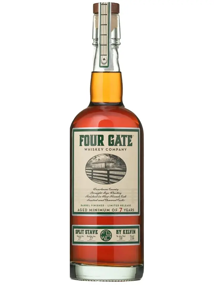 Four Gate Split Stave By Kelvin French Oak Finish Limited Release Barrel Proof Straight Rye Whiskey 750ml