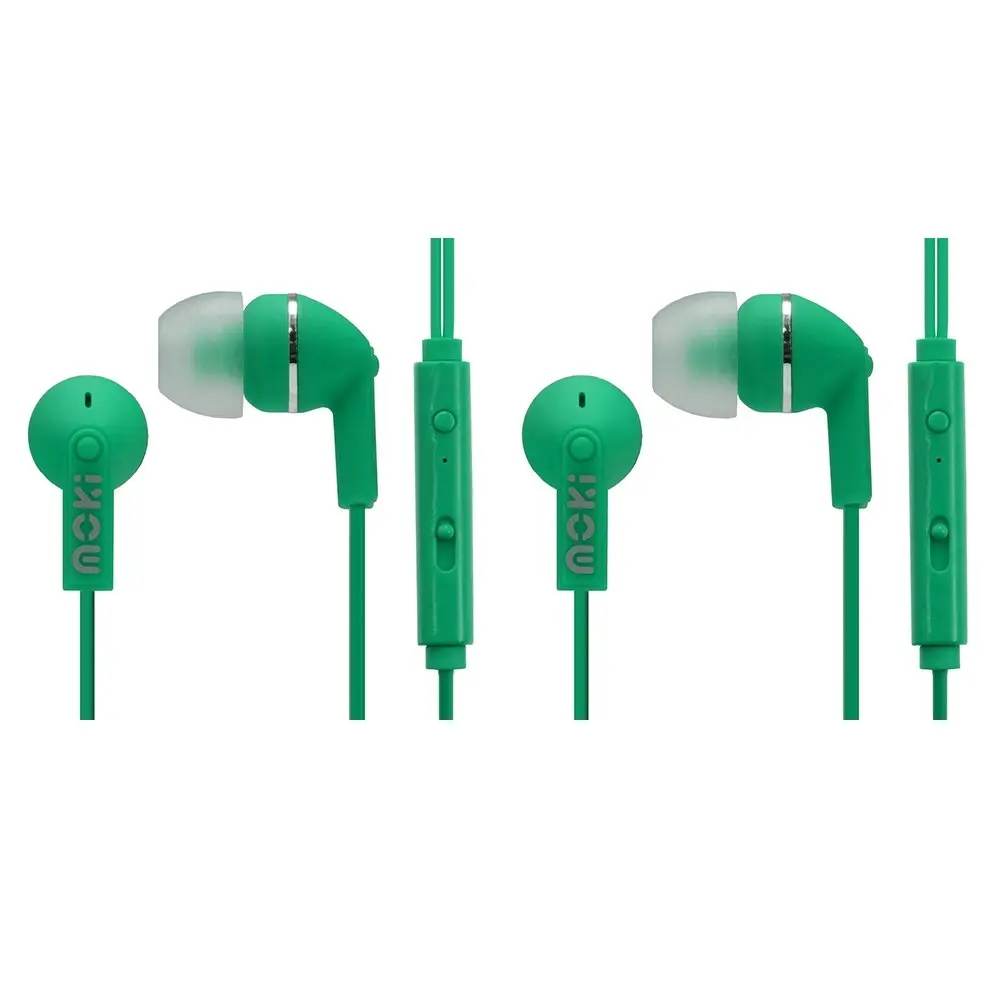 2x Moki Noise Isolation In-Ear Earphones 3.5mm Headset/Mic/Volume Control Green