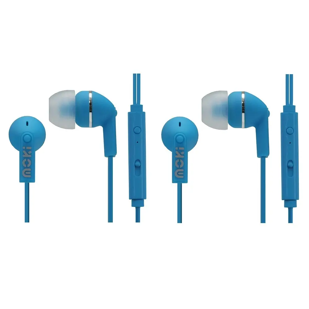 2x Moki Noise Isolation In-Ear Earphones 3.5mm Headset/Mic/Volume Control Blue