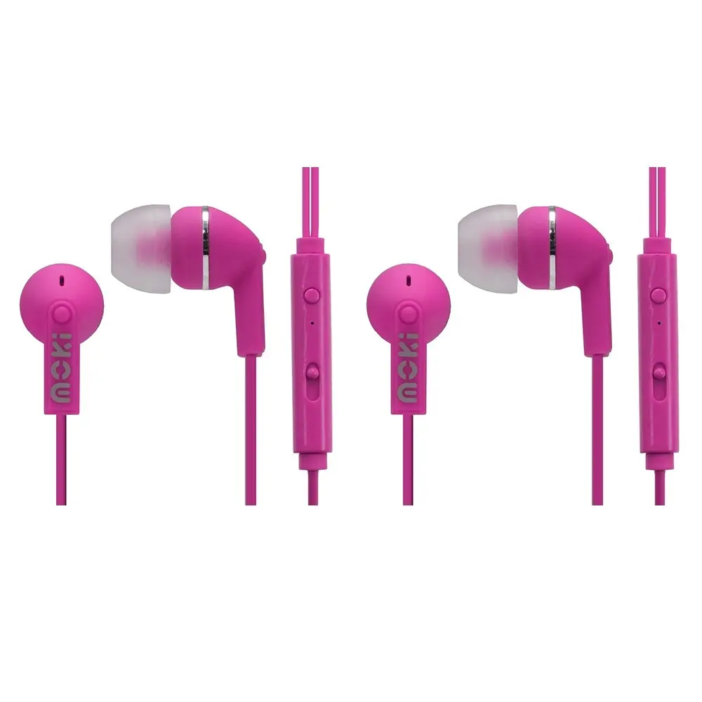 2x Moki Noise Isolation In-Ear Earphones 3.5mm Headset/Mic/Volume Control Pink