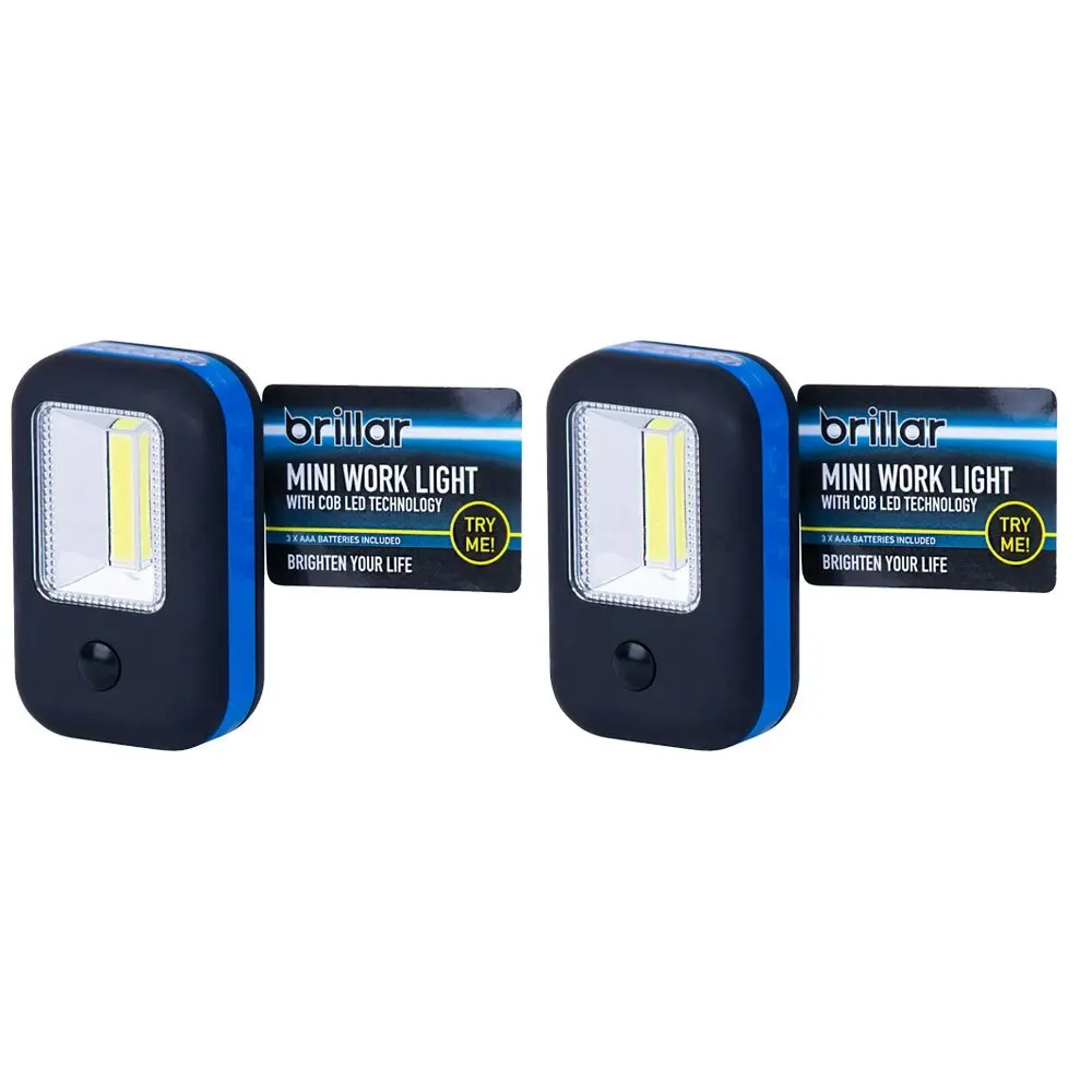 2PK Brillar Super Bright Mini Work Light - w/ COB LED Technology 200lm Assorted