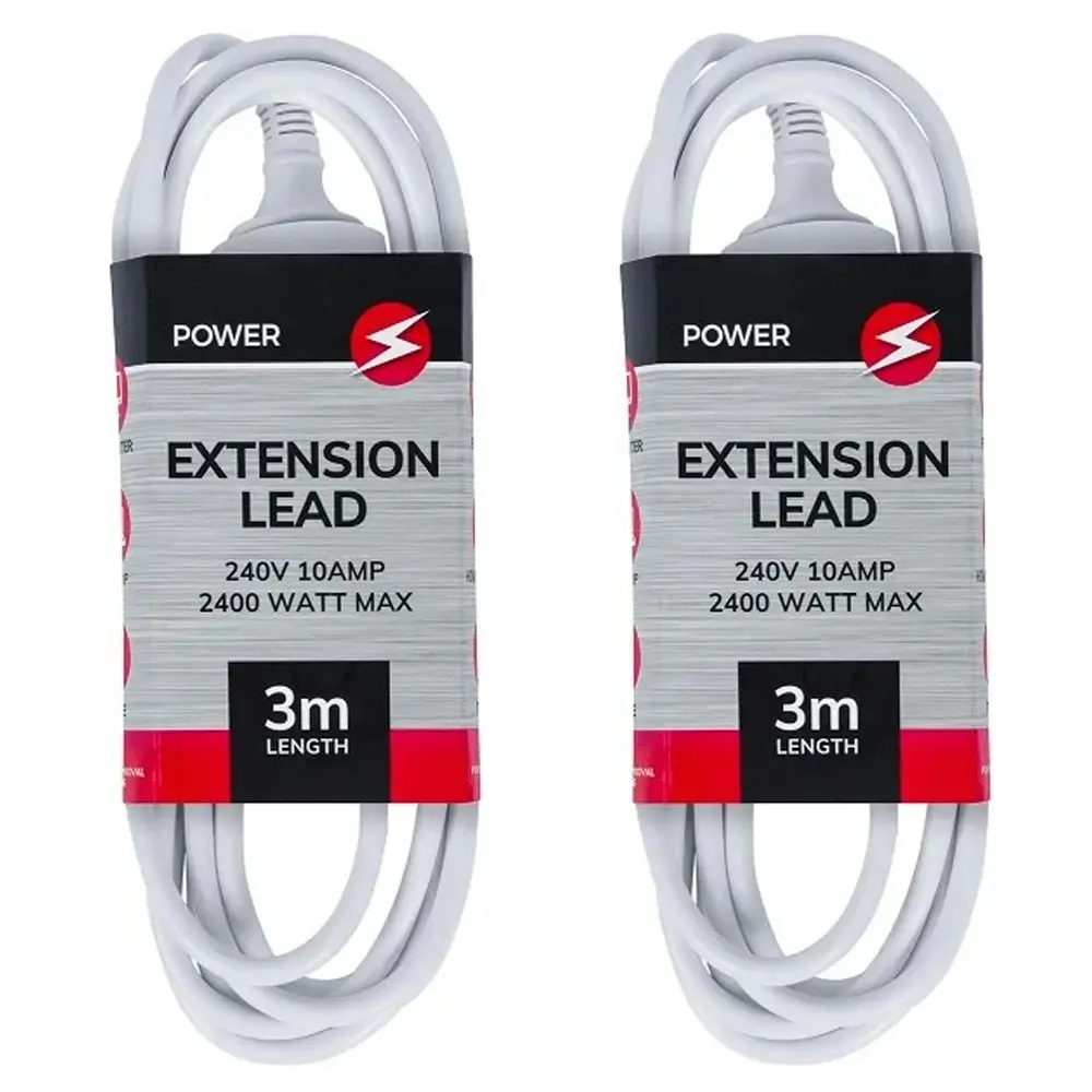 Power 3m Extension Lead/Cord Cable AU/NZ 2400W 240V Home/Office Indoor Plug WHT