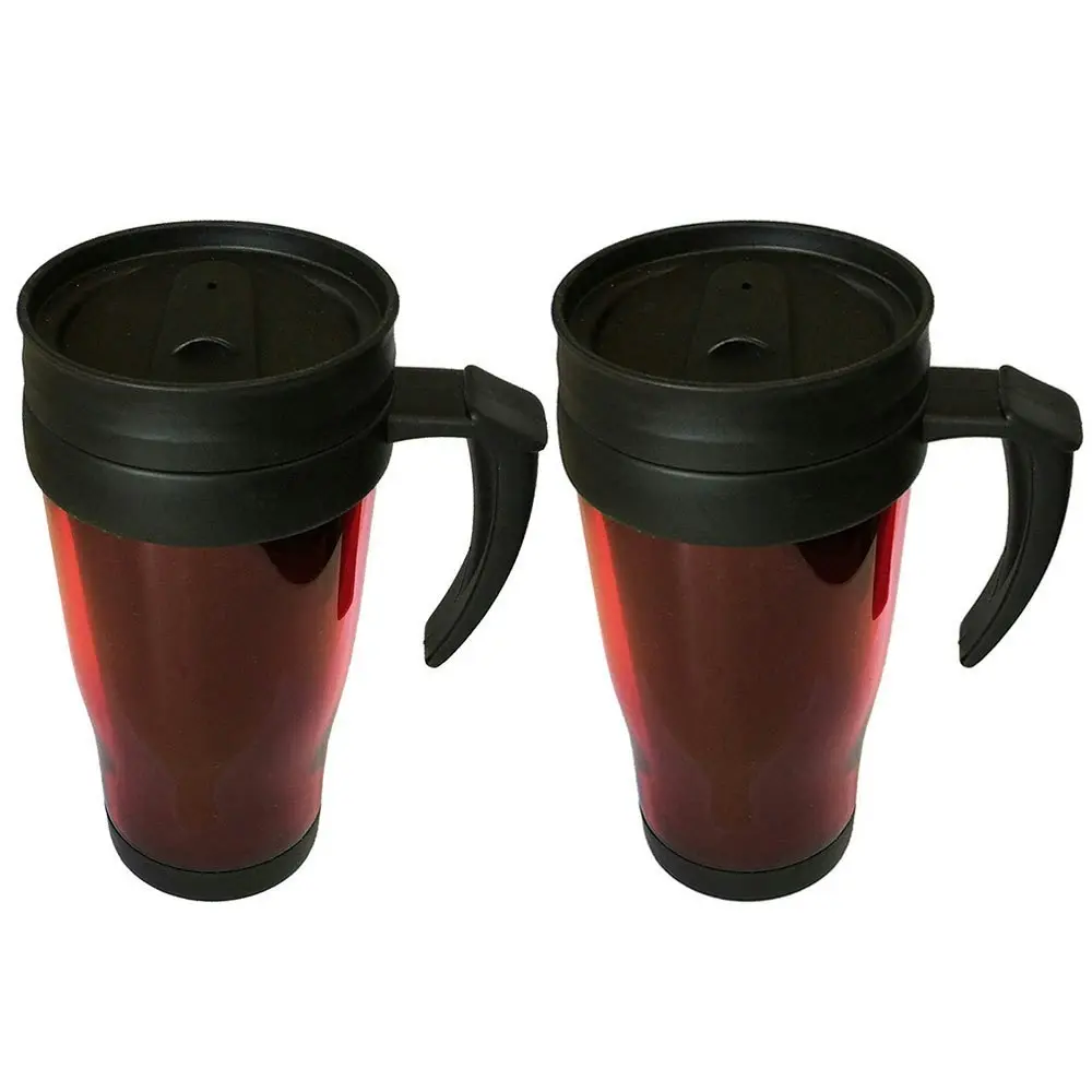 2x 450ml Plastic Drinking Coffee/Tea Travel Mug/Cup Tumbler Drink Double Wall