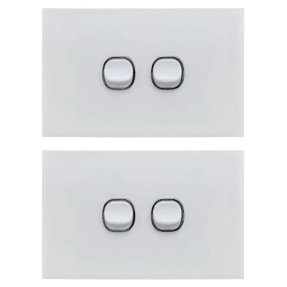 2PK Doss ASW1 115mm Acrylic Wall Plate 2 Gang Light Power Switch 2 Way On/Off WH