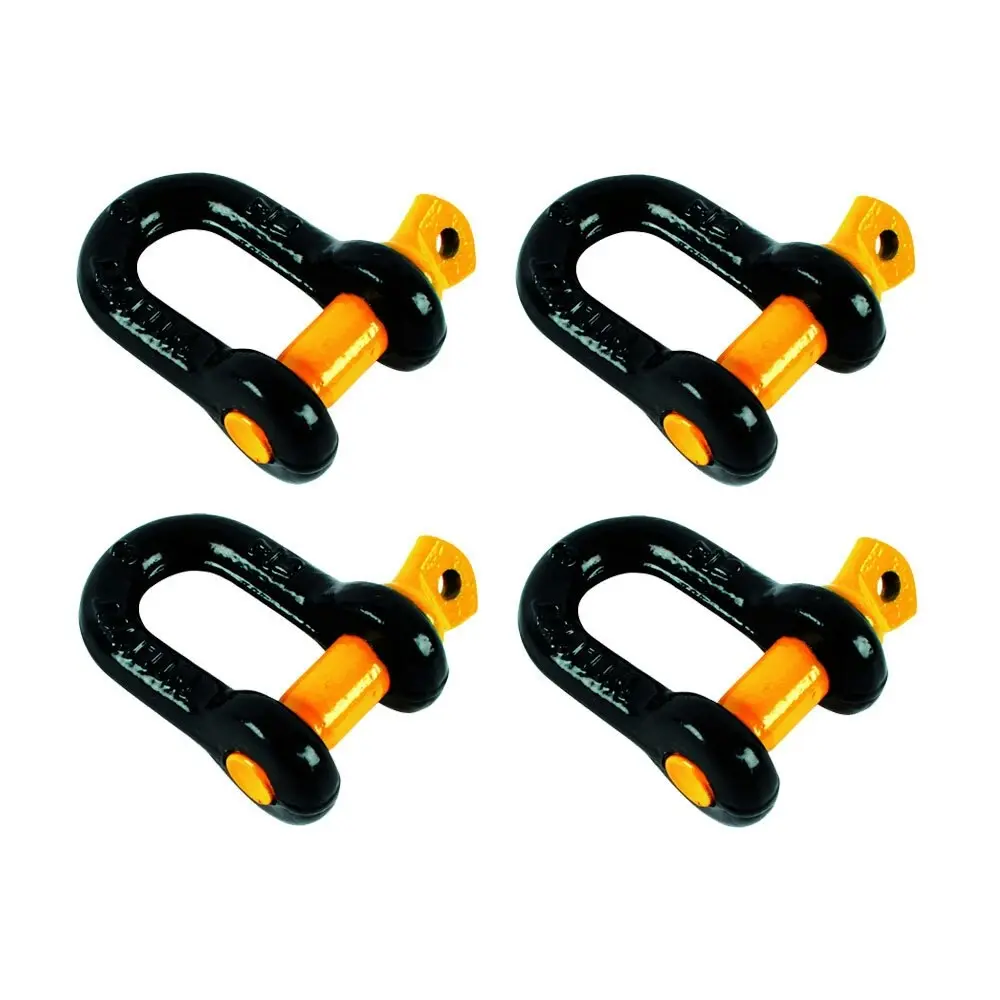 4x Thorny Devil Aluminium Rated D Shackle 1500Kg Outdoor Camping Black/Yellow