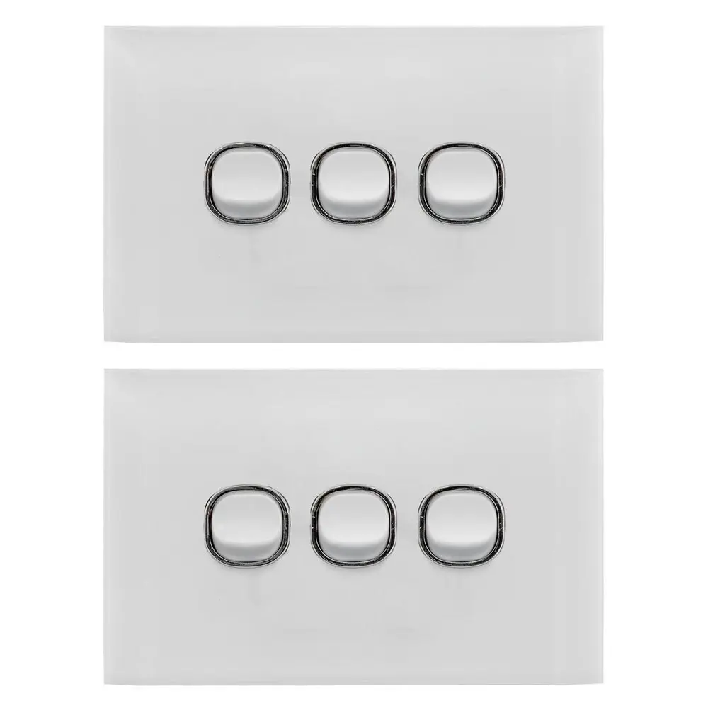 2x Doss ASW3 115mm Acrylic Wall Plate 3 Gang Light Power Switch 2 Way On/Off WHT