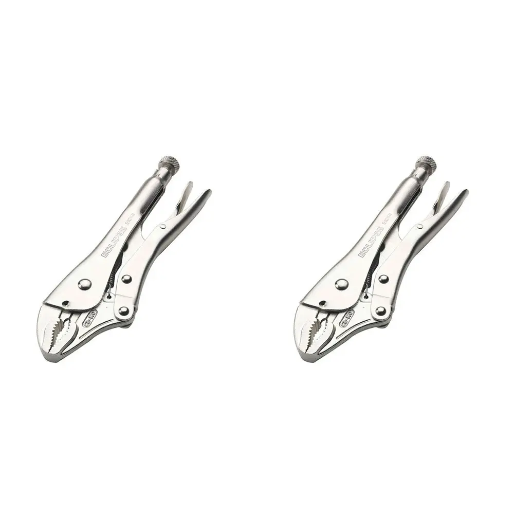 2PK Eclipse Pro Tools Steel Clamp Locking Plier Curved Jaw w/Cutter 250mm Silver