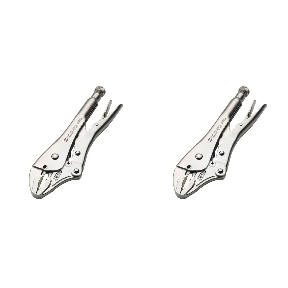 2PK Eclipse Pro Tools Steel Clamp Locking Plier Curved Jaw w/Cutter 125mm Silver