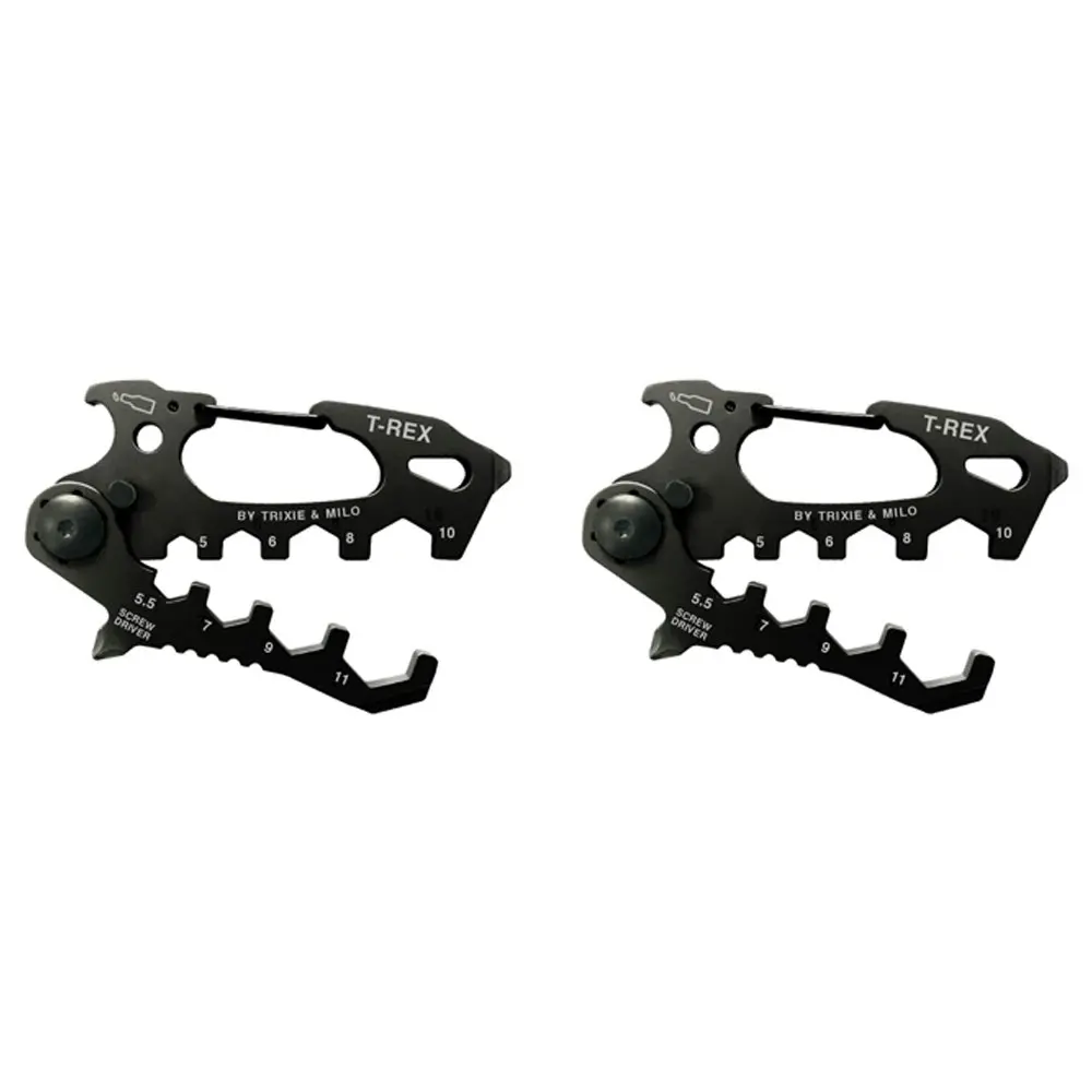 2x Trixie & Milo T-Rex 15-in-1 Portable Carabiner Hand Multi-Tool 7.5x9cm Black