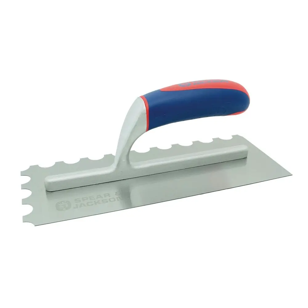 Spear & Jackson 1/2 Round Notched Trowel C/Steel Soft Grip Masonry Tool 280mm