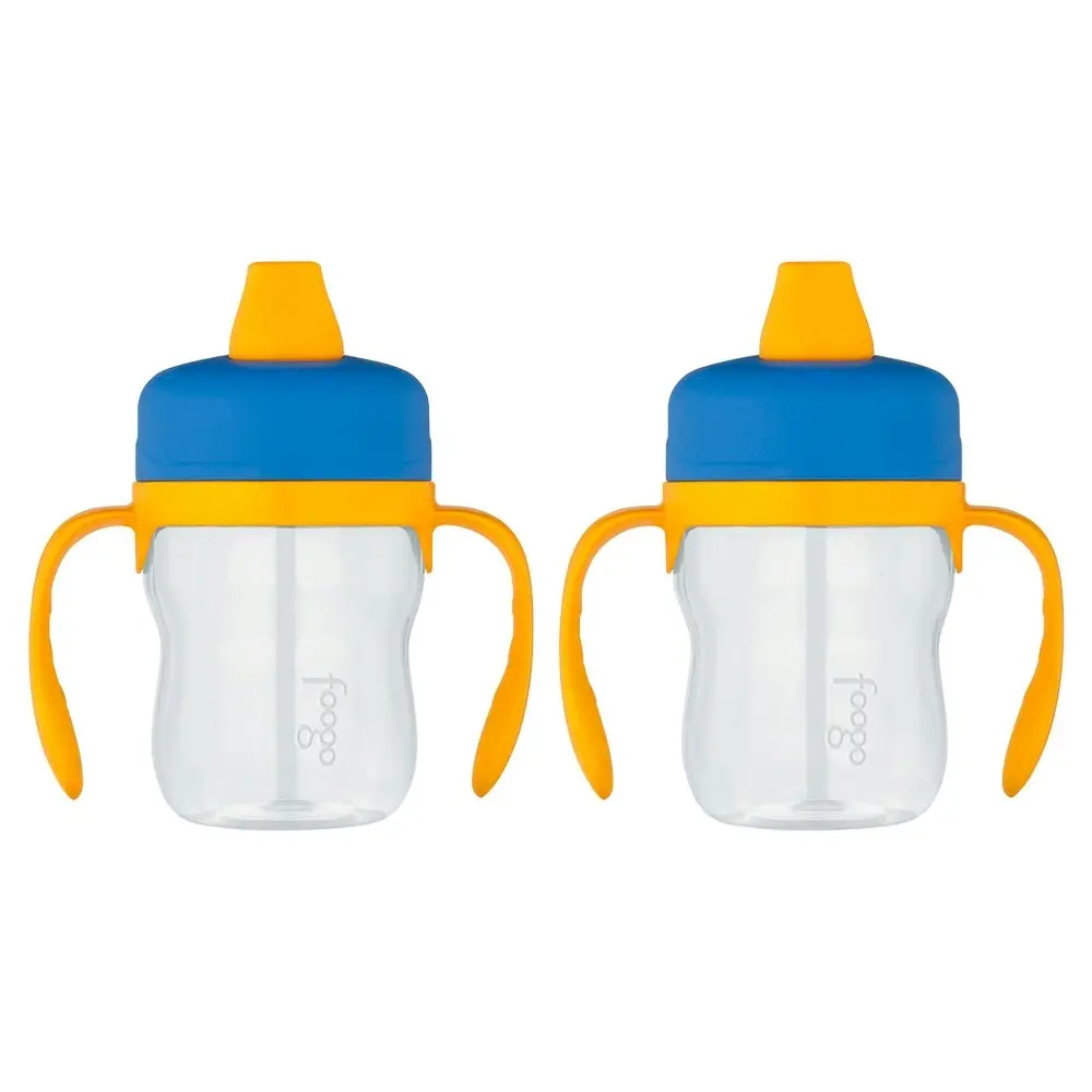 2PK Foogo BPA Free Soft Spout Tritan Plastic Sippy Cup with Handles Blue 235ml