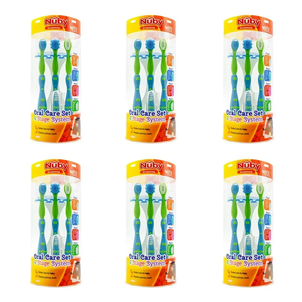 6x Nuby 4 Stage Oral Care Set Baby/Kids Toddler Toothbrush Assorted 0-6Y+