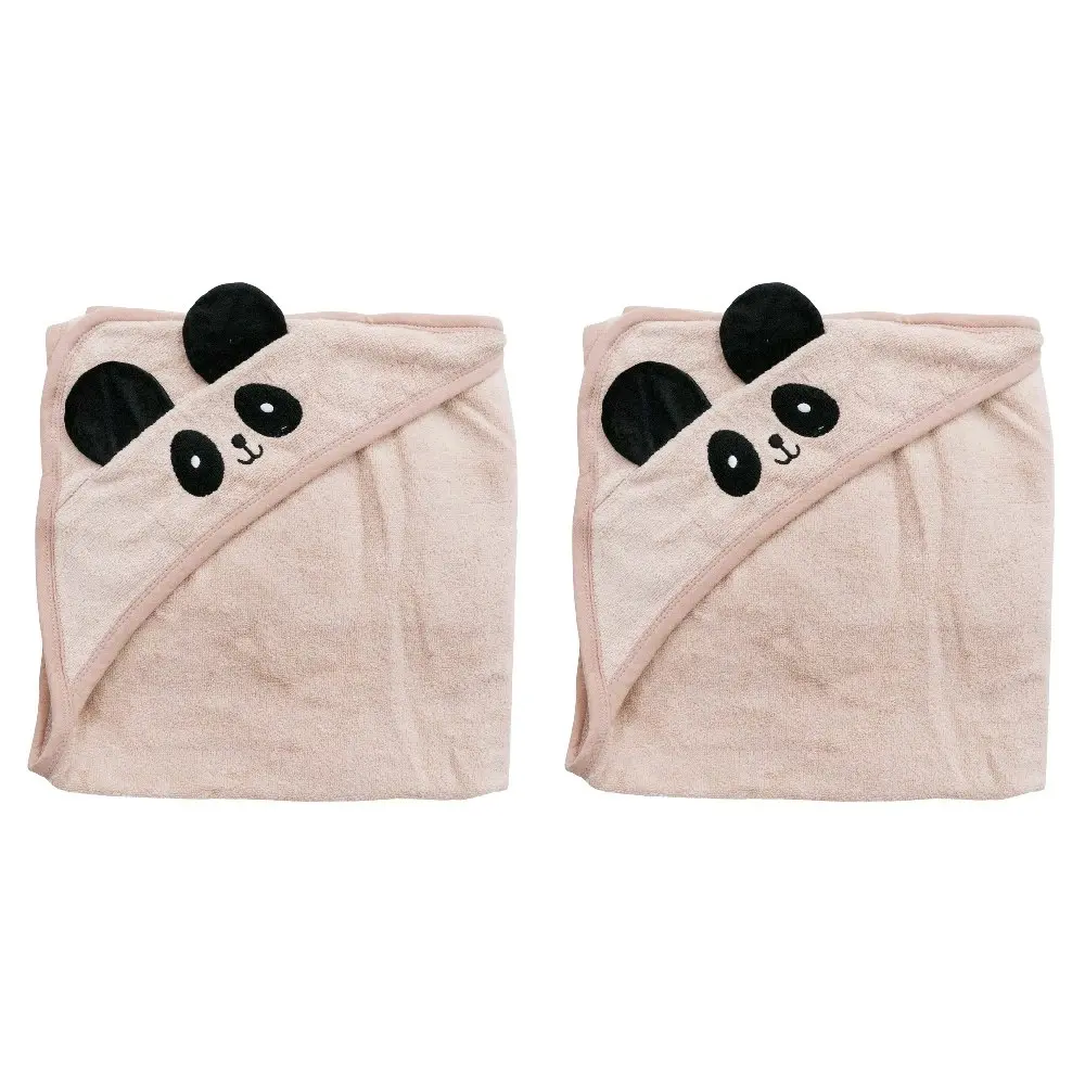 2x LVD Cotton/Polyester Baby/Toddler Soft Hooded Panda Bath Towel 90cm Pink