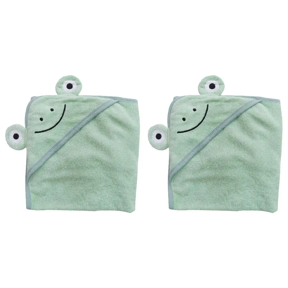 2x LVD Cotton/Polyester Baby/Toodler Soft Hooded Frog Bath Towel 90cm Green