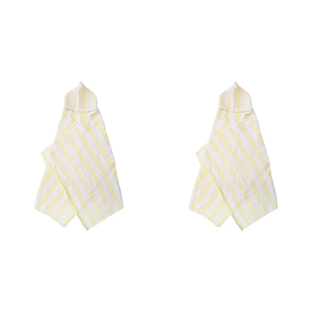 2x LVD Striped Cotton Hooded Swaddle Soft/Gentle Baby Wrap 127x66cm Yellow/WHT