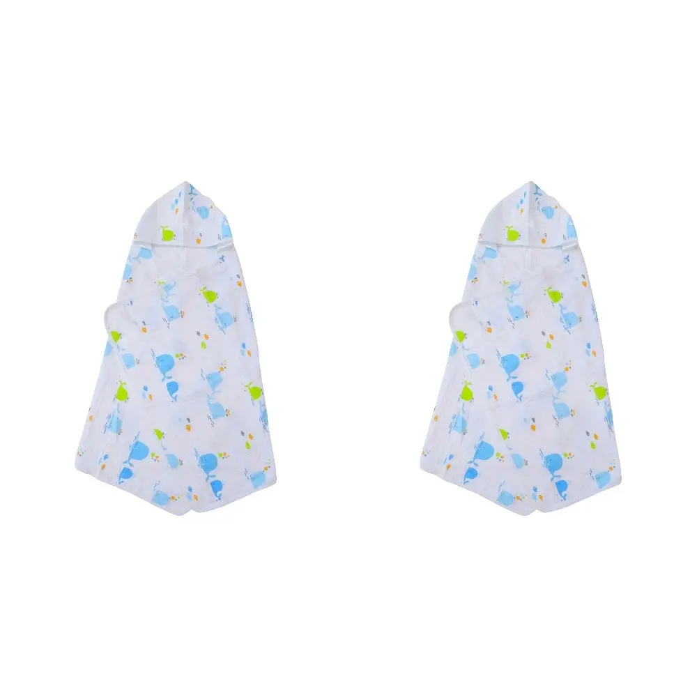 2x LVD Whales Cotton Hooded Swaddle Soft Gentle Baby Wrap Blanket 127x66cm WHT