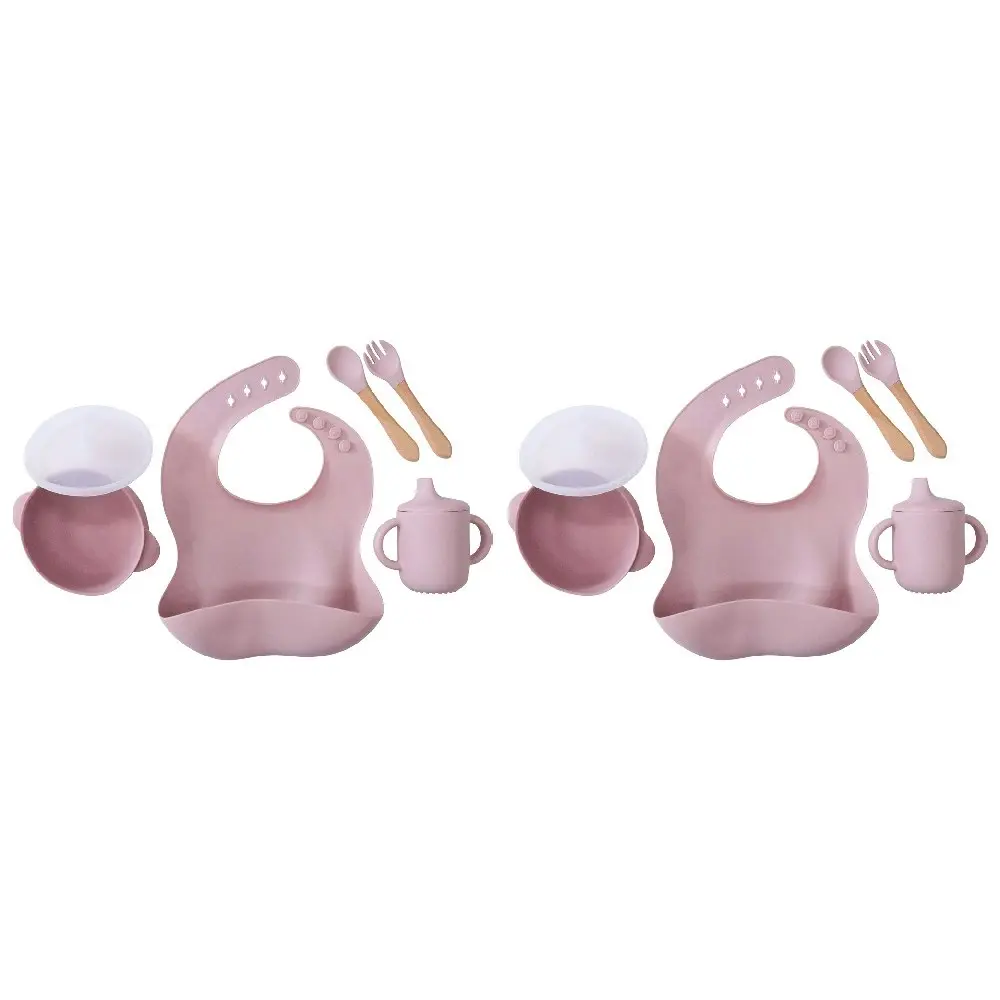 2x LVD Silicone Baby/Toddler Feeding Dinnerware Set Bib/Cutlery/Cup/Bowl Dusty