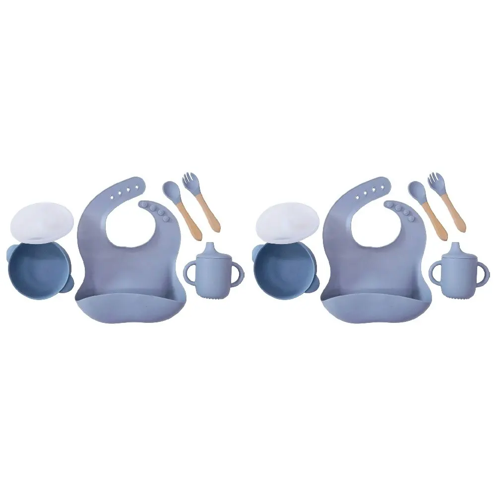 2x LVD Silicone Baby/Toddler Feeding Dinnerware Set Bib/Spoon/Fok/Cup/Bowl Blue