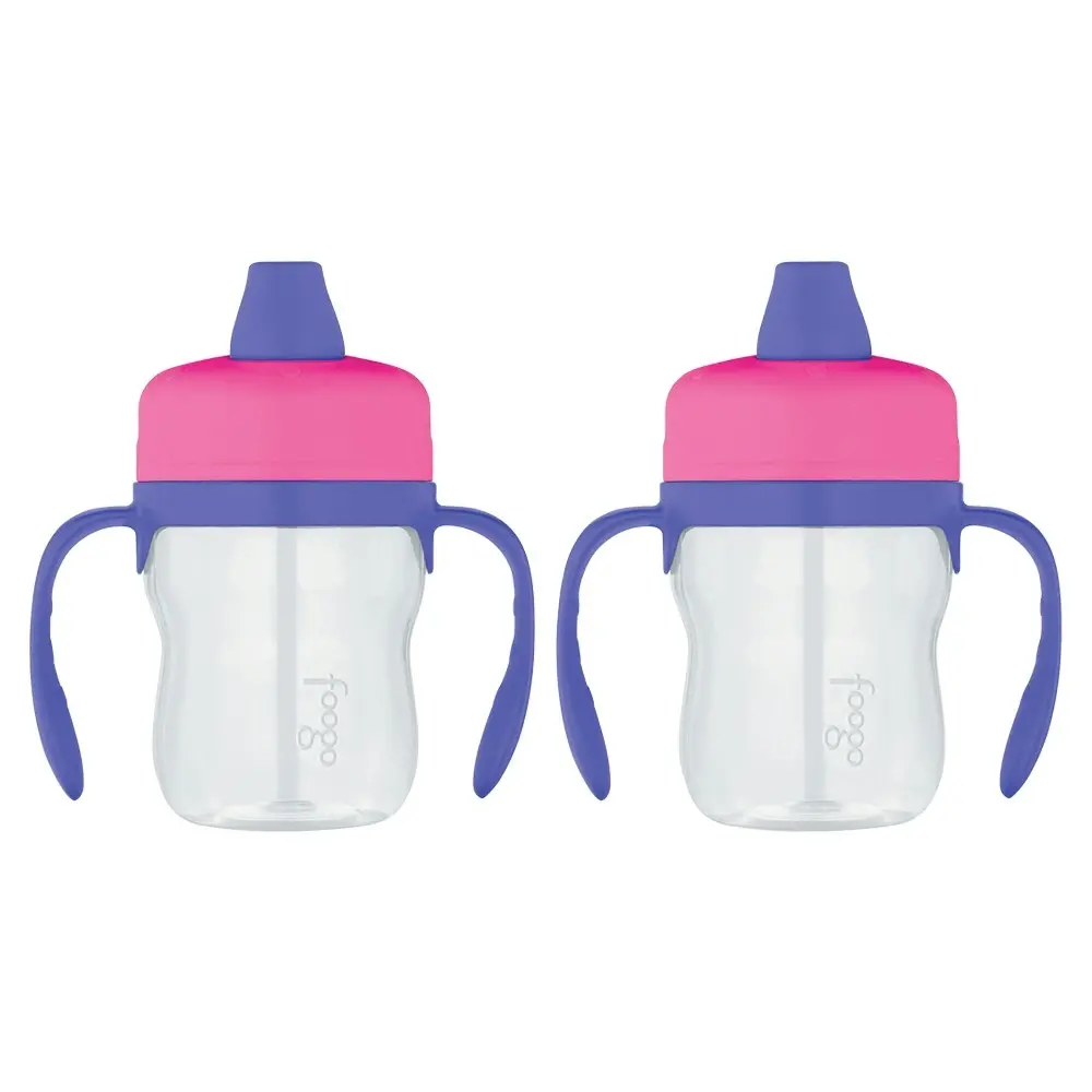 2PK Foogo BPA Free Soft Spout Tritan Plastic Sippy Cup with Handles Pink 235ml