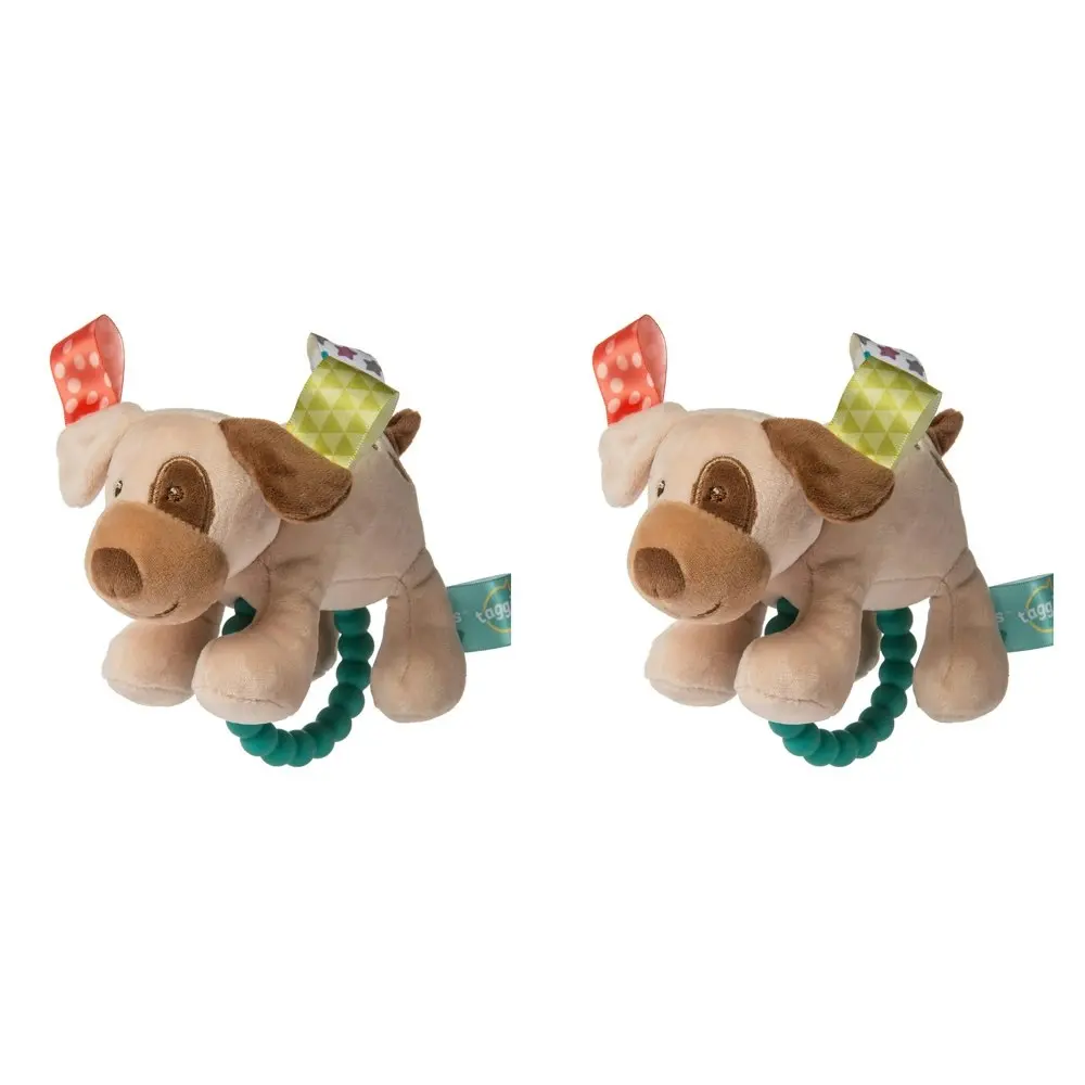 2x Mary Meyer Taggies Buddy Dog Teether Rattle Toy 15x10cm Brown Baby/Infant 0+