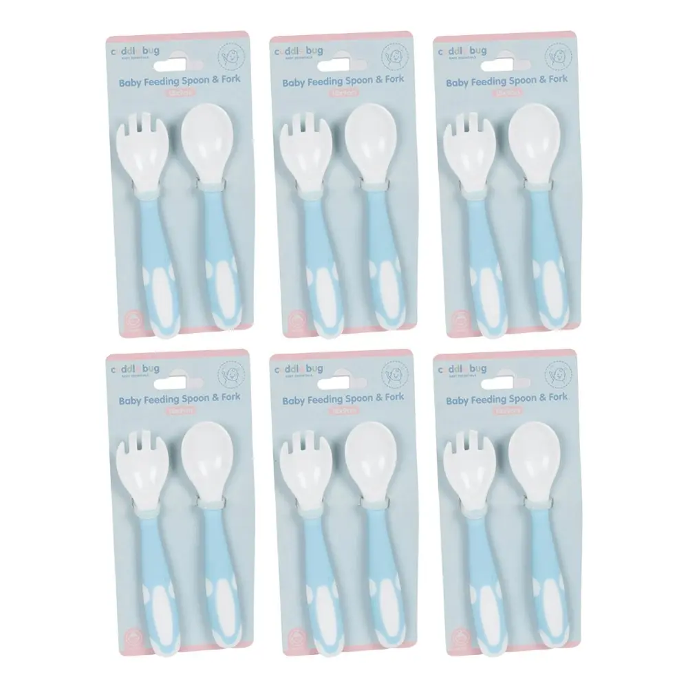 6x Cuddle Bug Baby/Toddler Food Feeding Training Spoon & Fork 14.5x3cm Pink/Blue