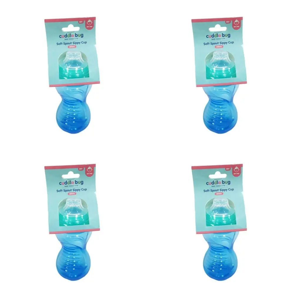 4x Cuddle Bug Baby/Toddler Soft Training Spout Drinking Sippy Cup Pink/Blue