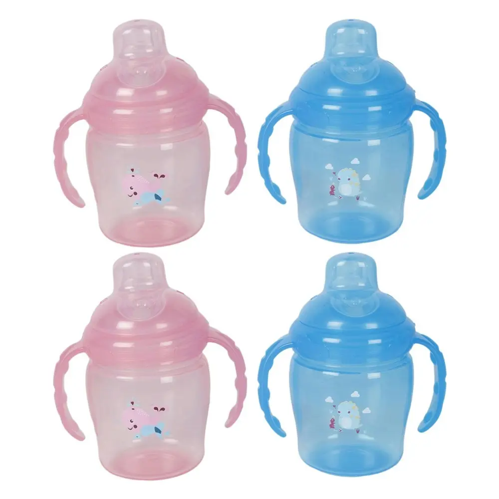 4x Cuddle Bug Soft Spout Baby/Toddler Training Sippy Cup 225ml Set Pink/Blue