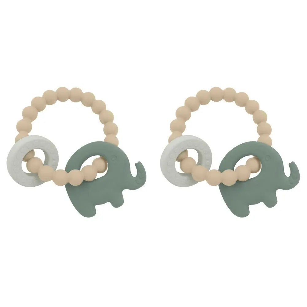 2x Playground Baby 11cm Silicone/Beechwood Elephant Teether Teething 3m+ Sage