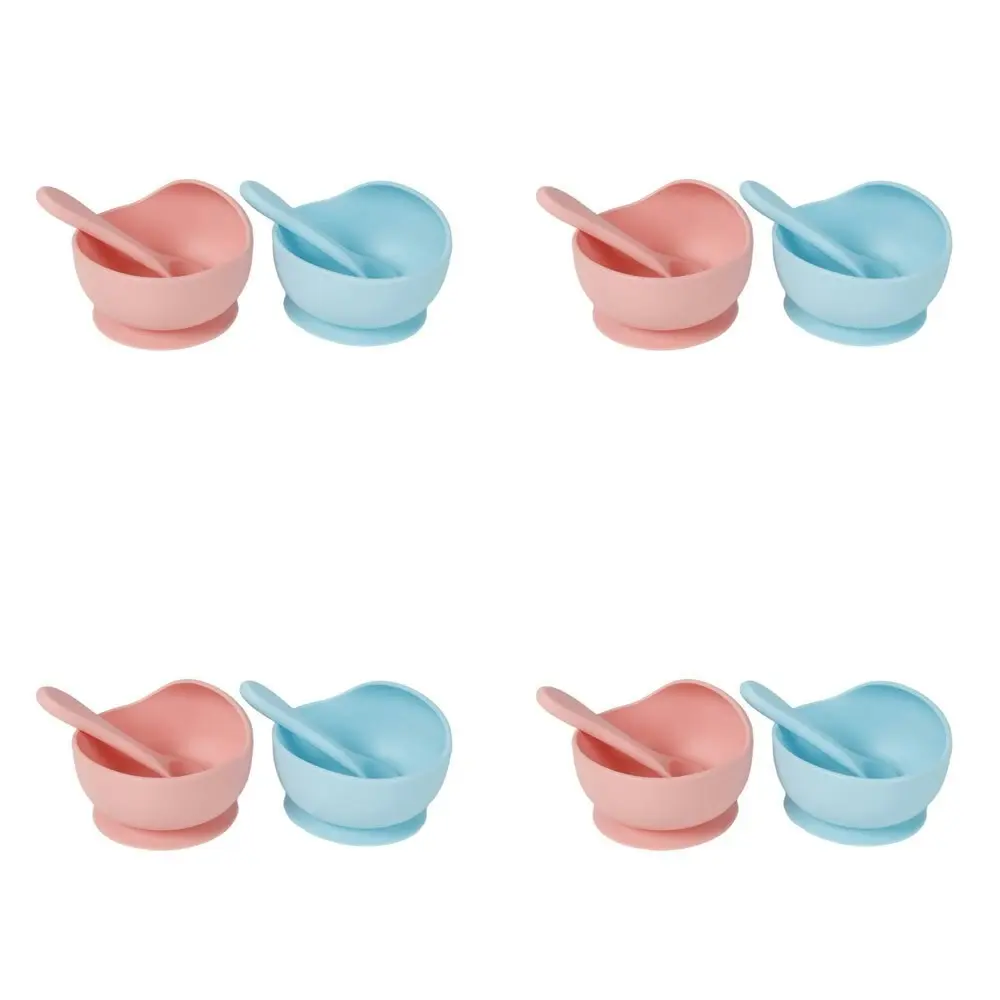 4x Cuddle Bug Baby Feeding Silicone Suction Lip Bowl & Spoon 12x8cm 2 Assorted