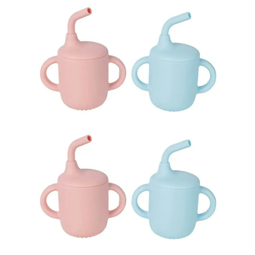 4x Cuddle Bug Baby/Toddler Silicone Training Sippy Cup 180ml w/ Straw Pink/Blue