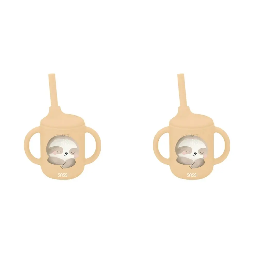 2x Sassi Silicone Sippy Cup Set Gnawy The Sloth Baby/Childrens Cutlery 6m+