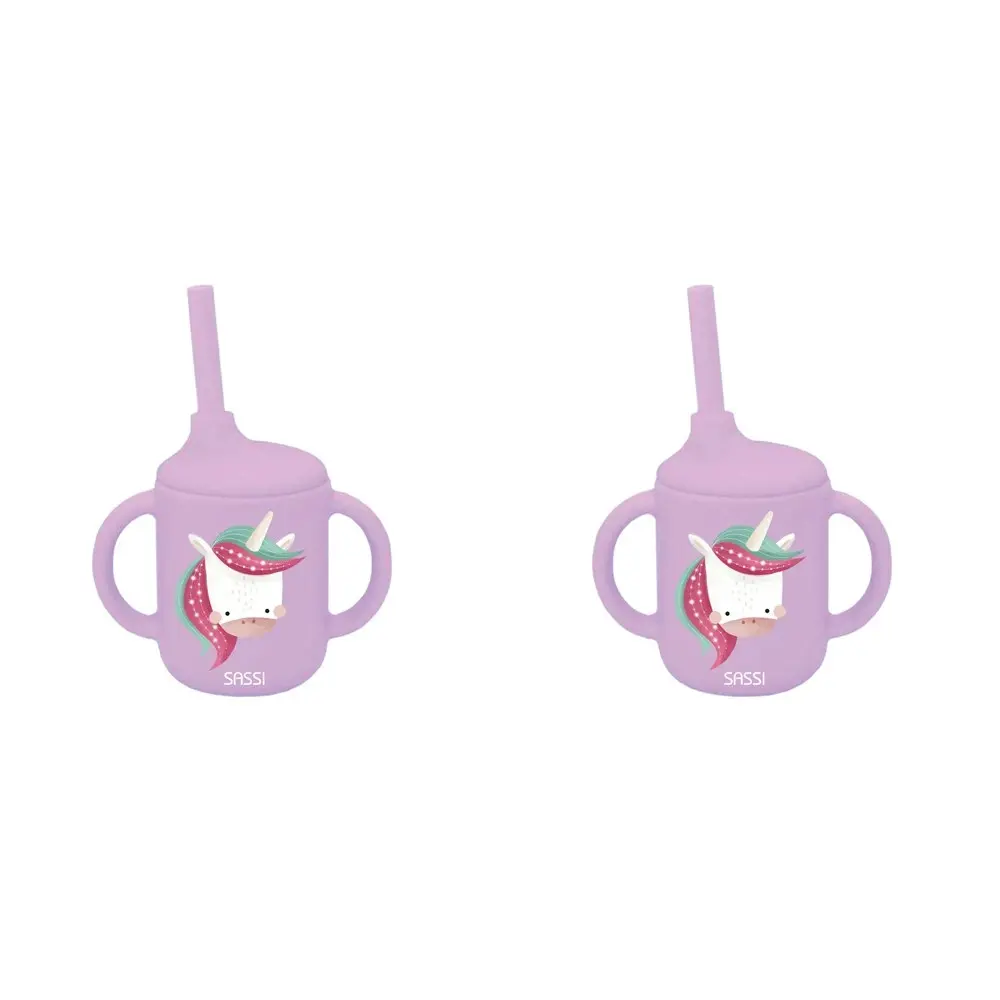 2x Sassi Silicone Sippy Cup Set Sparkly The Unicorn Baby/Childrens Cutlery 6m+