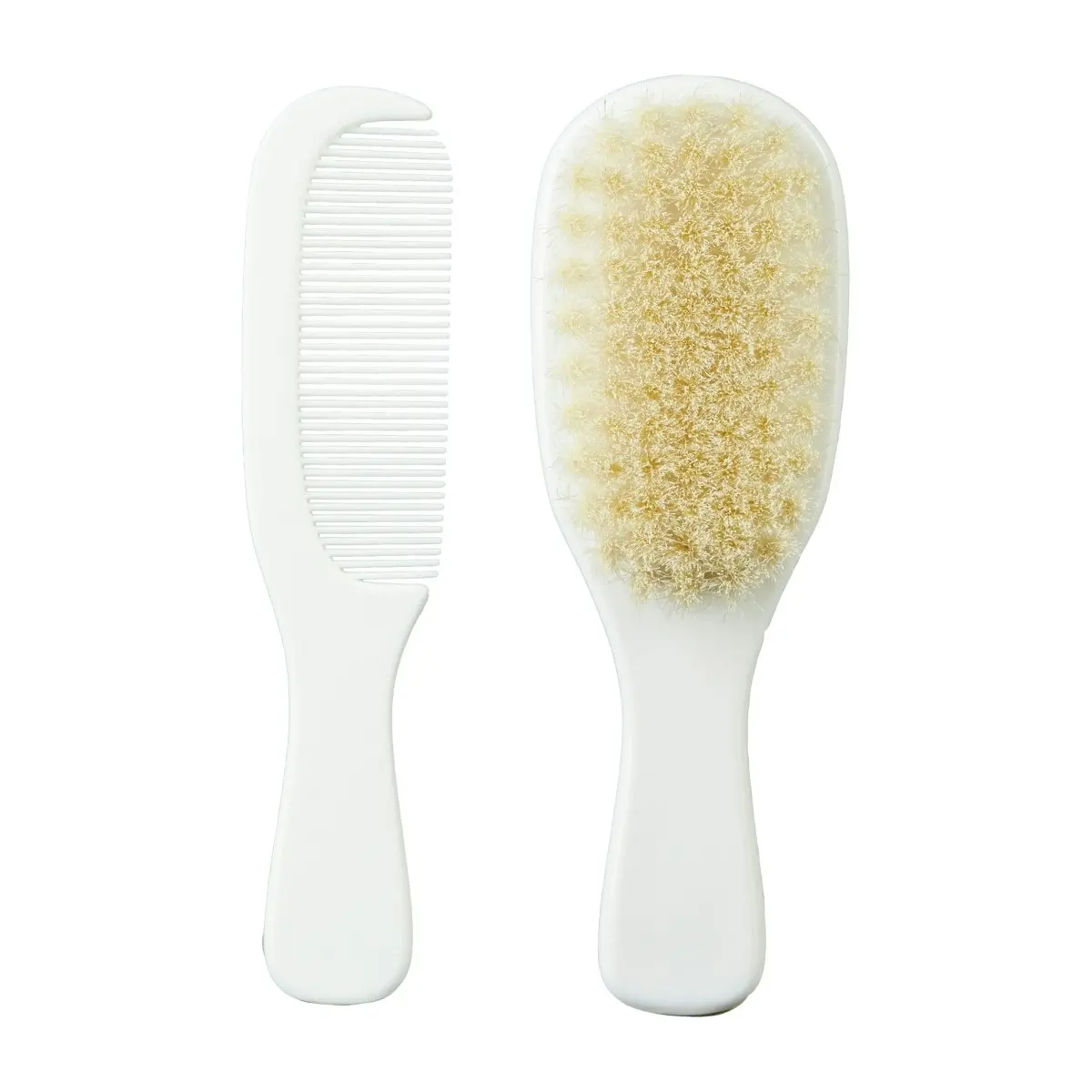 Mininor Comb & Brush Set Baby/Infant Soft Natural Bristles Hair Care 0m+ White