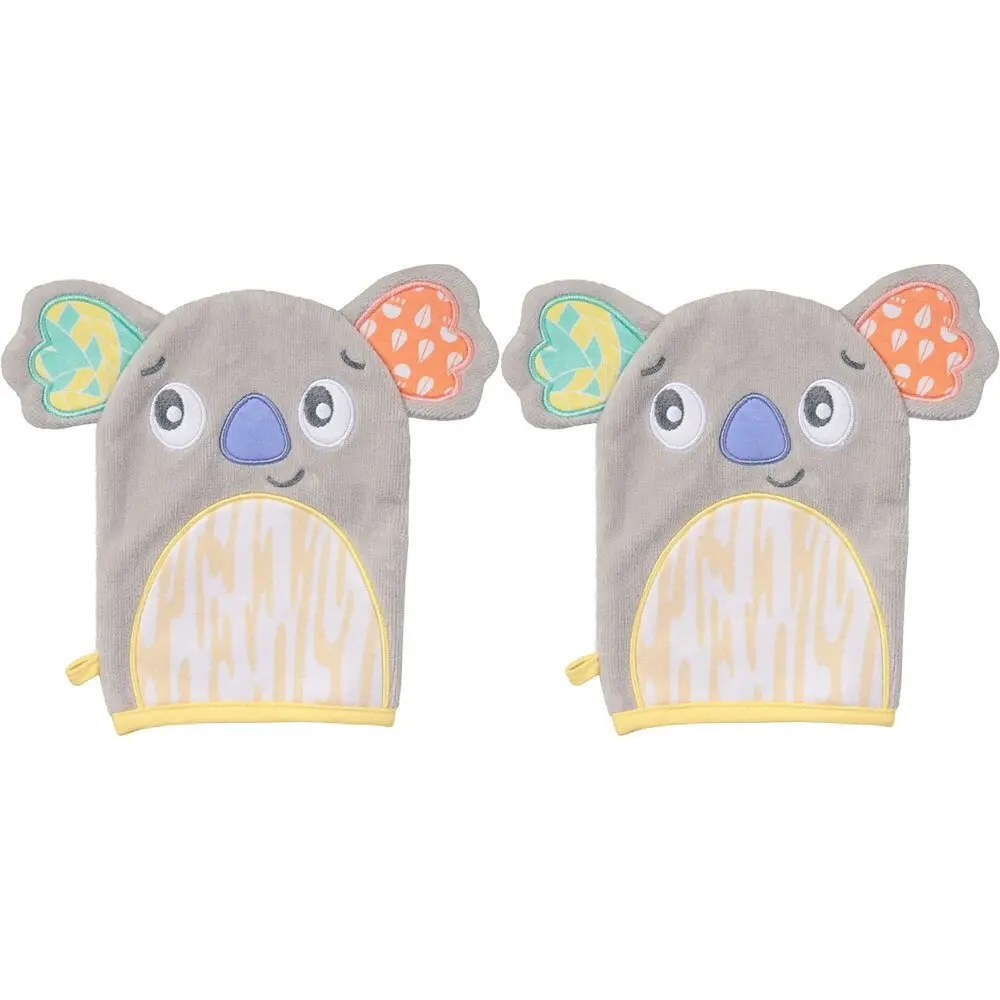 2x Playgro Fauna Friends Baby Bathing Soft Cotton Washing Mitts Koala 0m+