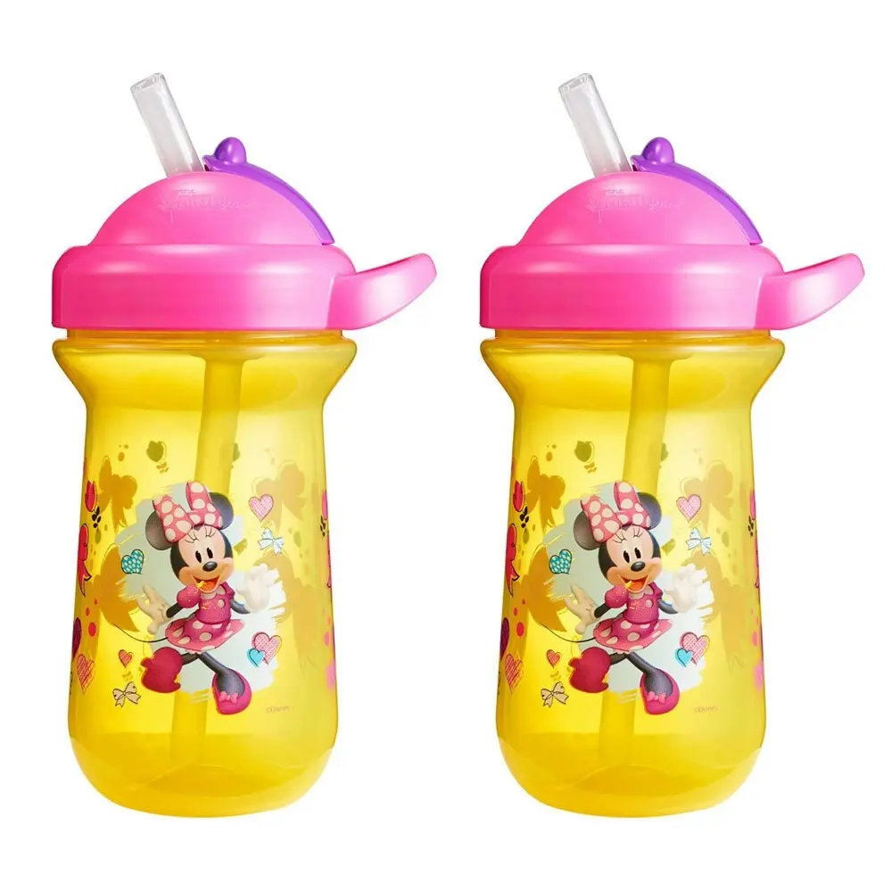 2pc The First years Flip Top Straw Cup Baby/Toddler 18m+ Water Bottle Minnie YL