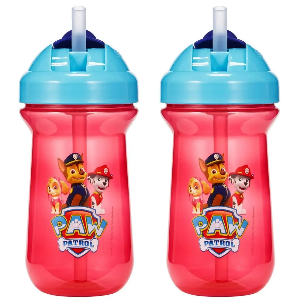 2pc The First years Flip Top Straw Cup Baby/Toddler 18m+ Water Bottle Paw Patrol