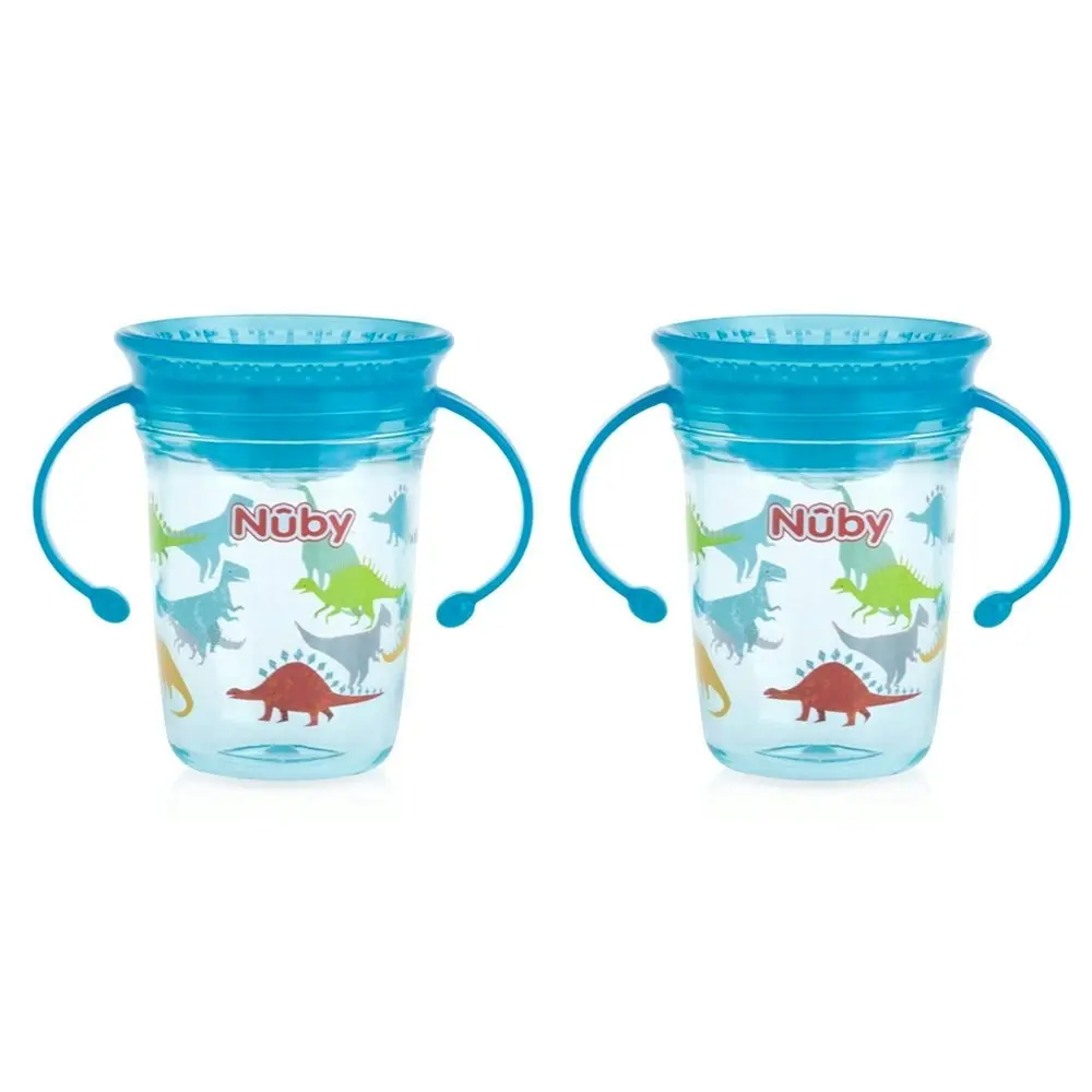 2x Nuby Tritan Twin 360 No Spill Baby Wonder Drinking Cup 240ml 6m+ Assorted