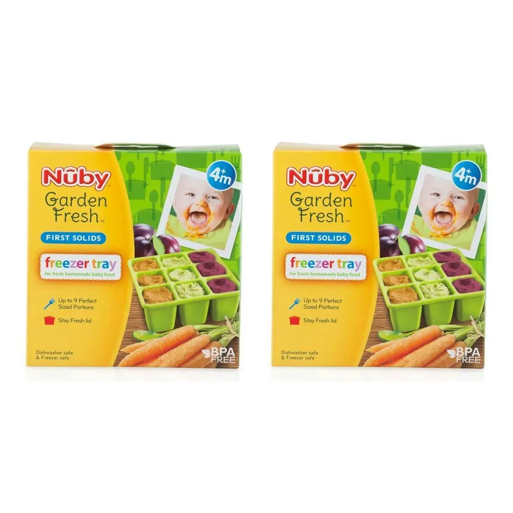 2x Nuby Garden Fresh 9 Compartment Flexible Silicone Freezer Tray 4m+ Assorted