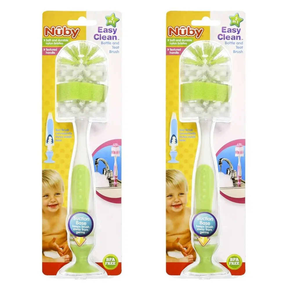 2x Nuby Easy Clean Bottle and Teat Suction Cleaning Scrubing Brush Assorted