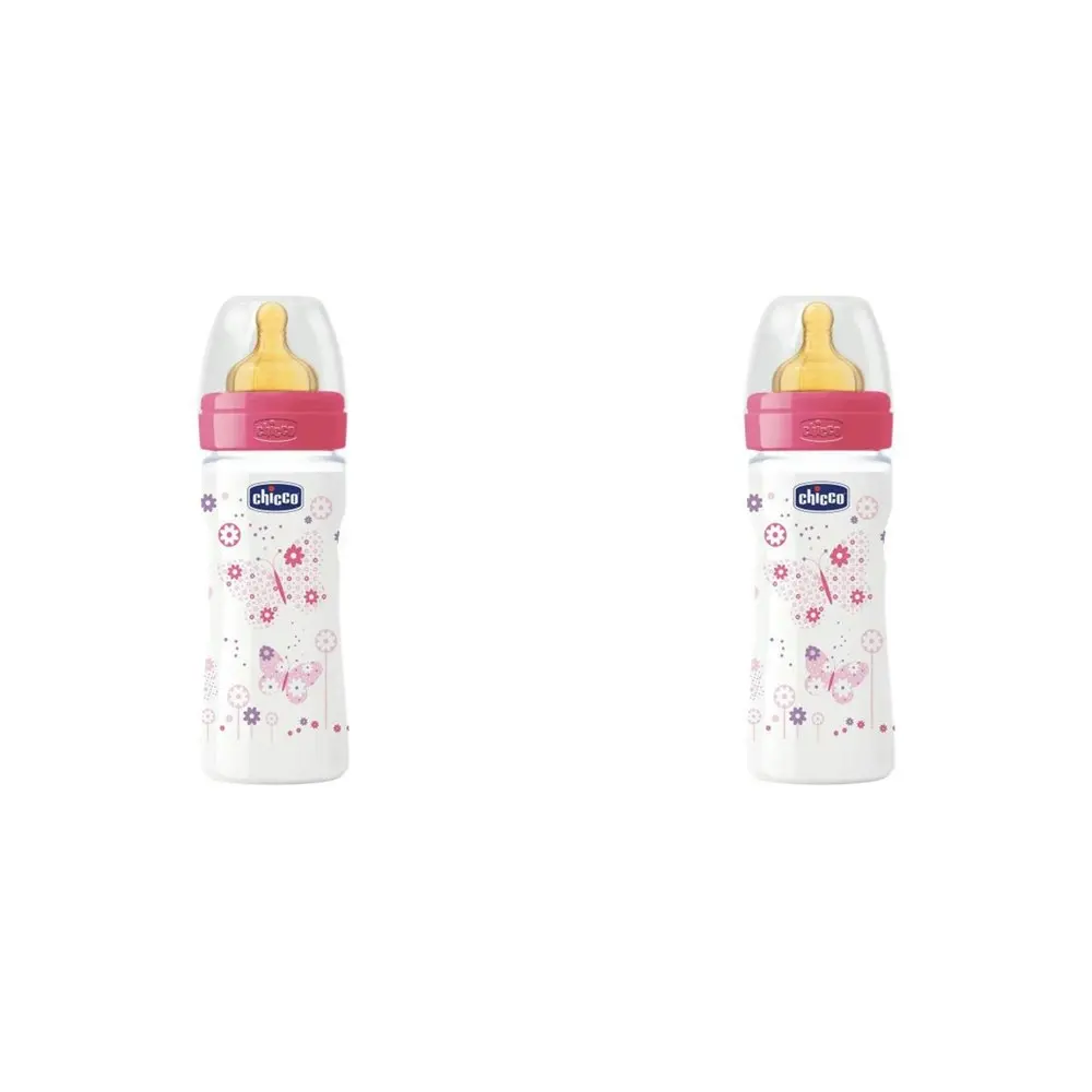 2x Chicco Nursing Baby Well-Being 250ml Feeding Bottle/Anti Colic Teat 2m+ Girl