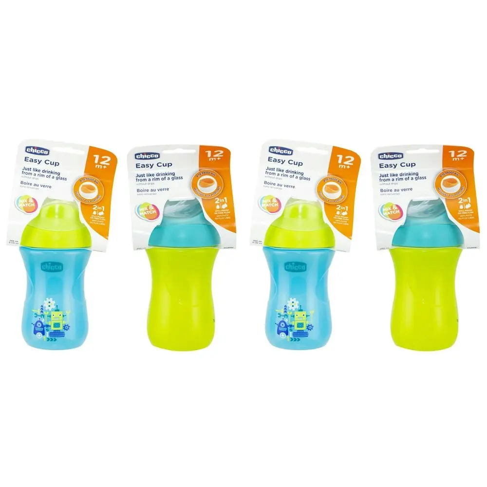 2x Chicco Nursing Baby 266ml Easy Cup Spill Proof Training Drink Sippy 12m+ Boy