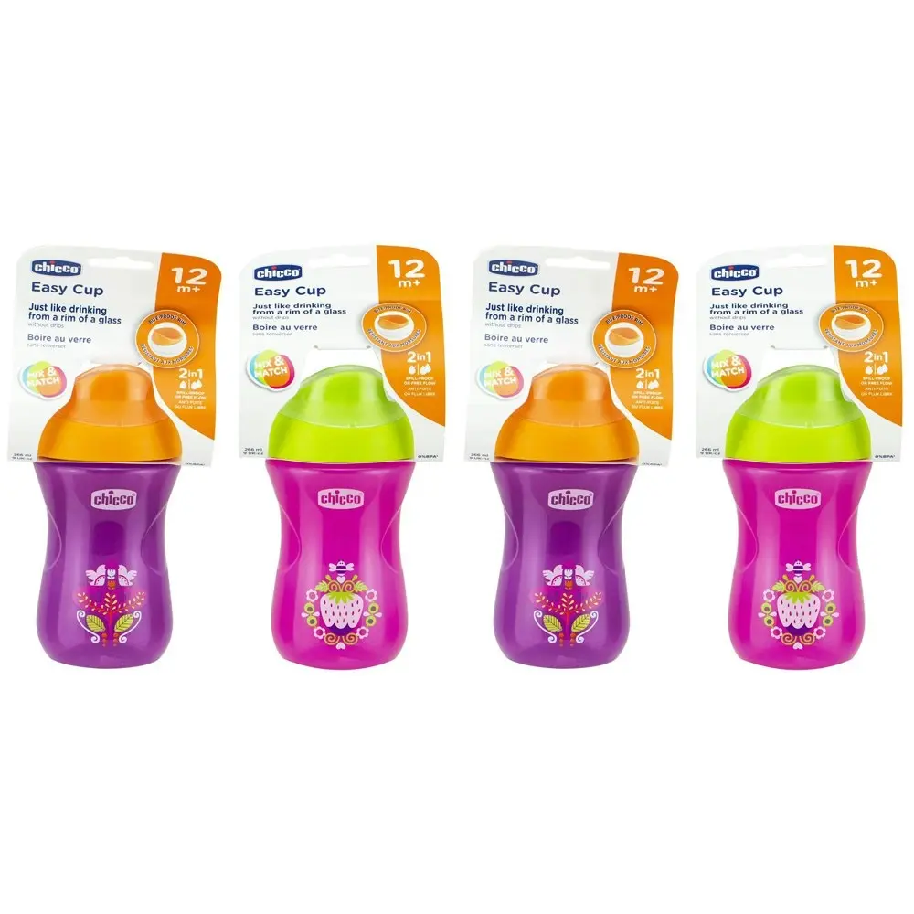 2x Chicco Nursing Baby 266ml Easy Cup Spill Proof Training Drink Sippy 12m+ Girl