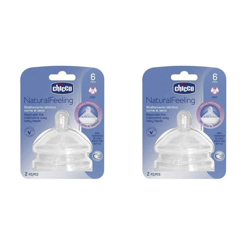 2x Chicco Nursing NaturalFeeling Fast Flow Silicone Teat Baby/Toddler 6m+